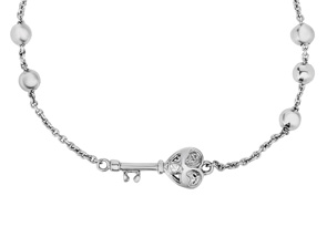 Sterling Silver Adjustable Bead Bracelet W/ Heart Key & Bead Embellishments, 7 Inch By SuperJeweler
