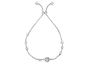 Sterling Silver Adjustable Bead Bracelet W/ Heart Key & Bead Embellishments, 7 Inch By SuperJeweler