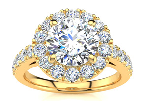 14K Yellow Gold (6.5 G) 2 1/4 Carat Classic Round Halo Diamond Engagement Ring (I-J, I1-I2 Clarity Enhanced) By SuperJeweler