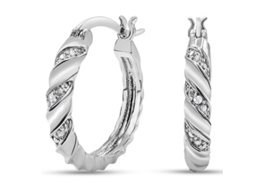 Elegant Swirl Diamond Hoop Earrings, Platinum Overlay, 3/4 Inch, J/K By SuperJeweler