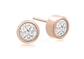 3/4 Carat Bezel Set Diamond Stud Earrings Crafted In 14K Rose Gold (1.3 G), H/I By SuperJeweler