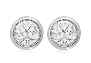 1 Carat Bezel Set Diamond Stud Earrings Crafted In 14K White Gold (1.8 G), H/I By SuperJeweler