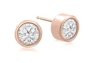 1 Carat Bezel Set Diamond Stud Earrings Crafted In 14K Rose Gold (1.8 G), H/I By SuperJeweler
