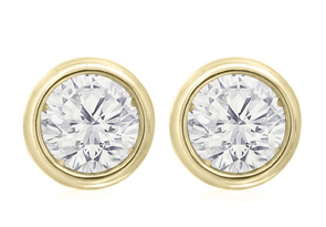 1 1/3 Carat Bezel Set Diamond Stud Earrings Crafted In 14K Yellow Gold (2 G), H/I By SuperJeweler