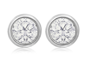 1.5 Carat Bezel Set Diamond Stud Earrings Crafted In 14K White Gold (2.1 G), H/I By SuperJeweler