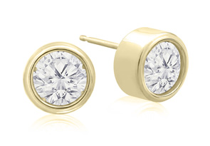 2 Carat Bezel Set Diamond Stud Earrings Crafted In 14K Yellow Gold (2.4 G), H/I By SuperJeweler