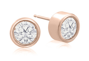 2 Carat Bezel Set Diamond Stud Earrings Crafted In 14K Rose Gold (2.4 G), H/I By SuperJeweler