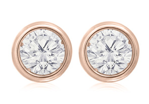 2 Carat Bezel Set Diamond Stud Earrings Crafted In 14K Rose Gold (2.4 G), H/I By SuperJeweler