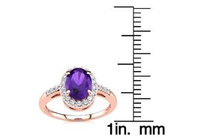 3/4 Carat Oval Shape Amethyst & Halo Diamond Ring In 14K Rose Gold (3 G), I/J By SuperJeweler