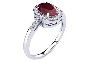 1 Carat Oval Shape Ruby & Halo Diamond Ring In 14K White Gold (3 G), I/J By SuperJeweler