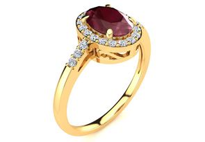1 Carat Oval Shape Ruby & Halo Diamond Ring In 14K Yellow Gold (3 G), I/J By SuperJeweler
