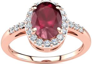 1 Carat Oval Shape Ruby & Halo Diamond Ring In 14K Rose Gold (3 G), I/J By SuperJeweler