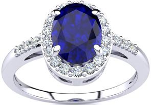 1 Carat Oval Shape Sapphire & Halo Diamond Ring In 14K White Gold (3 G), I/J By SuperJeweler