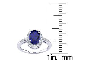 1 Carat Oval Shape Sapphire & Halo Diamond Ring In 14K White Gold (3 G), I/J By SuperJeweler