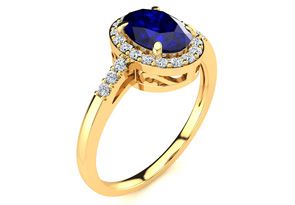 1 Carat Oval Shape Sapphire & Halo Diamond Ring In 14K Yellow Gold (3 G), I/J By SuperJeweler