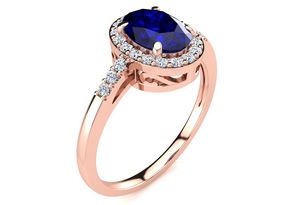 1 Carat Oval Shape Sapphire & Halo Diamond Ring In 14K Rose Gold (3 G), I/J By SuperJeweler