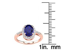 1 Carat Oval Shape Sapphire & Halo Diamond Ring In 14K Rose Gold (3 G), I/J By SuperJeweler
