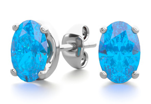 1 Carat Oval Shape Blue Topaz Stud Earrings In Sterling Silver By SuperJeweler