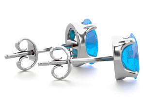 1 Carat Oval Shape Blue Topaz Stud Earrings In Sterling Silver By SuperJeweler