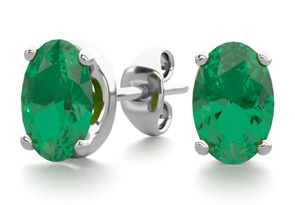1 Carat Oval Shape Emerald Stud Earrings In Sterling Silver By SuperJeweler