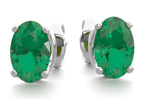 1 Carat Oval Shape Emerald Stud Earrings In Sterling Silver By SuperJeweler