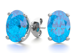 2 Carat Oval Shape Blue Topaz Stud Earrings In Sterling Silver By SuperJeweler