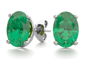 1.5 Carat Oval Shape Emerald Stud Earrings In Sterling Silver By SuperJeweler