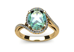 1 1/3 Carat Oval Shape Green Amethyst & Halo Diamond Ring In 14K Yellow Gold (4.4 G), H/I By SuperJeweler