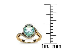 1 1/3 Carat Oval Shape Green Amethyst & Halo Diamond Ring In 14K Yellow Gold (4.4 G), H/I By SuperJeweler