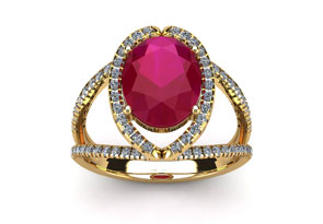 2 Carat Oval Shape Ruby & Halo Diamond Ring In 14K Yellow Gold (3.5 G), H/I By SuperJeweler