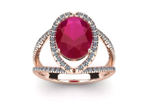 2 Carat Oval Shape Ruby & Halo Diamond Ring In 14K Rose Gold (3.5 G), H/I By SuperJeweler