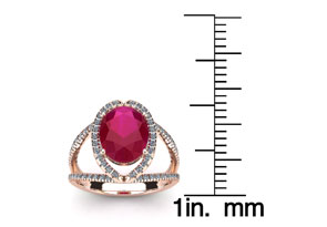 2 Carat Oval Shape Ruby & Halo Diamond Ring In 14K Rose Gold (3.5 G), H/I By SuperJeweler