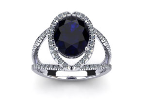 2 Carat Oval Shape Sapphire & Halo Diamond Ring In 14K White Gold (3.5 G), H/I By SuperJeweler