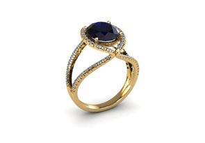 2 Carat Oval Shape Sapphire & Halo Diamond Ring In 14K Yellow Gold (3.5 G), H/I By SuperJeweler