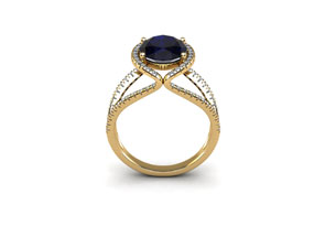 2 Carat Oval Shape Sapphire & Halo Diamond Ring In 14K Yellow Gold (3.5 G), H/I By SuperJeweler