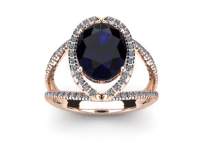 2 Carat Oval Shape Sapphire & Halo Diamond Ring In 14K Rose Gold (3.5 G), H/I By SuperJeweler