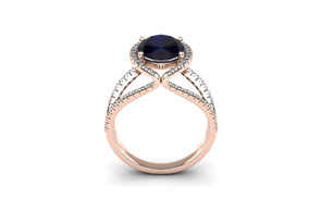 2 Carat Oval Shape Sapphire & Halo Diamond Ring In 14K Rose Gold (3.5 G), H/I By SuperJeweler
