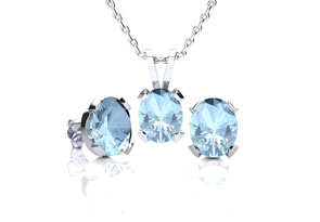 3 Carat Oval Shape Aquamarine Necklace & Earrings Set In Sterling Silver By SuperJeweler