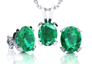 3 Carat Oval Shape Emerald Necklaces & Earring Set In Sterling Silver, 18 Inch Chain By SuperJeweler