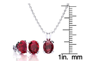 3 Carat Oval Ruby Necklace & Earring Set In Sterling Silver By SuperJeweler