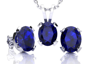 3 Carat Oval Shape Sapphire Necklace & Earring Set In Sterling Silver By SuperJeweler