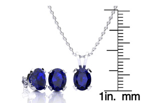 3 Carat Oval Shape Sapphire Necklace & Earring Set In Sterling Silver By SuperJeweler