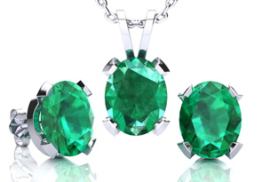 3-1/2 Carat Oval Shape Emerald Necklaces & Earring Set In Sterling Silver, 18 Inch Chain By SuperJeweler