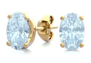 1 Carat Oval Shape Aquamarine Stud Earrings In 14K Yellow Gold Over Sterling Silver By SuperJeweler