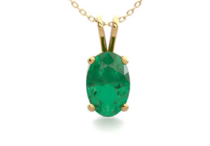 1/2 Carat Oval Shape Emerald Necklaces In 14K Yellow Gold Over Sterling Silver, 18 Inch Chain By SuperJeweler