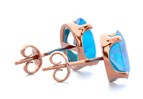 3 Carat Oval Shape Blue Topaz Stud Earrings In 14K Rose Gold Over Sterling Silver By SuperJeweler