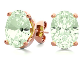 2 Carat Oval Shape Green Amethyst Stud Earrings In 14K Rose Gold Over Sterling Silver By SuperJeweler