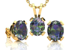 3 Carat Oval Shape Mystic Topaz Necklace & Earring Set In 14K Yellow Gold Over Sterling Silver, 18 Inches By SuperJeweler