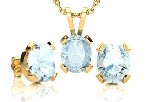 3 Carat Oval Shape Aquamarine Necklace & Earring Set In 14K Yellow Gold Over Sterling Silver By SuperJeweler