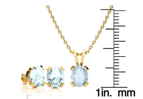 3 Carat Oval Shape Aquamarine Necklace & Earring Set In 14K Yellow Gold Over Sterling Silver By SuperJeweler